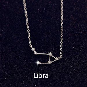 925 Sterling Silver Diamond Zodiac Necklace--Libra